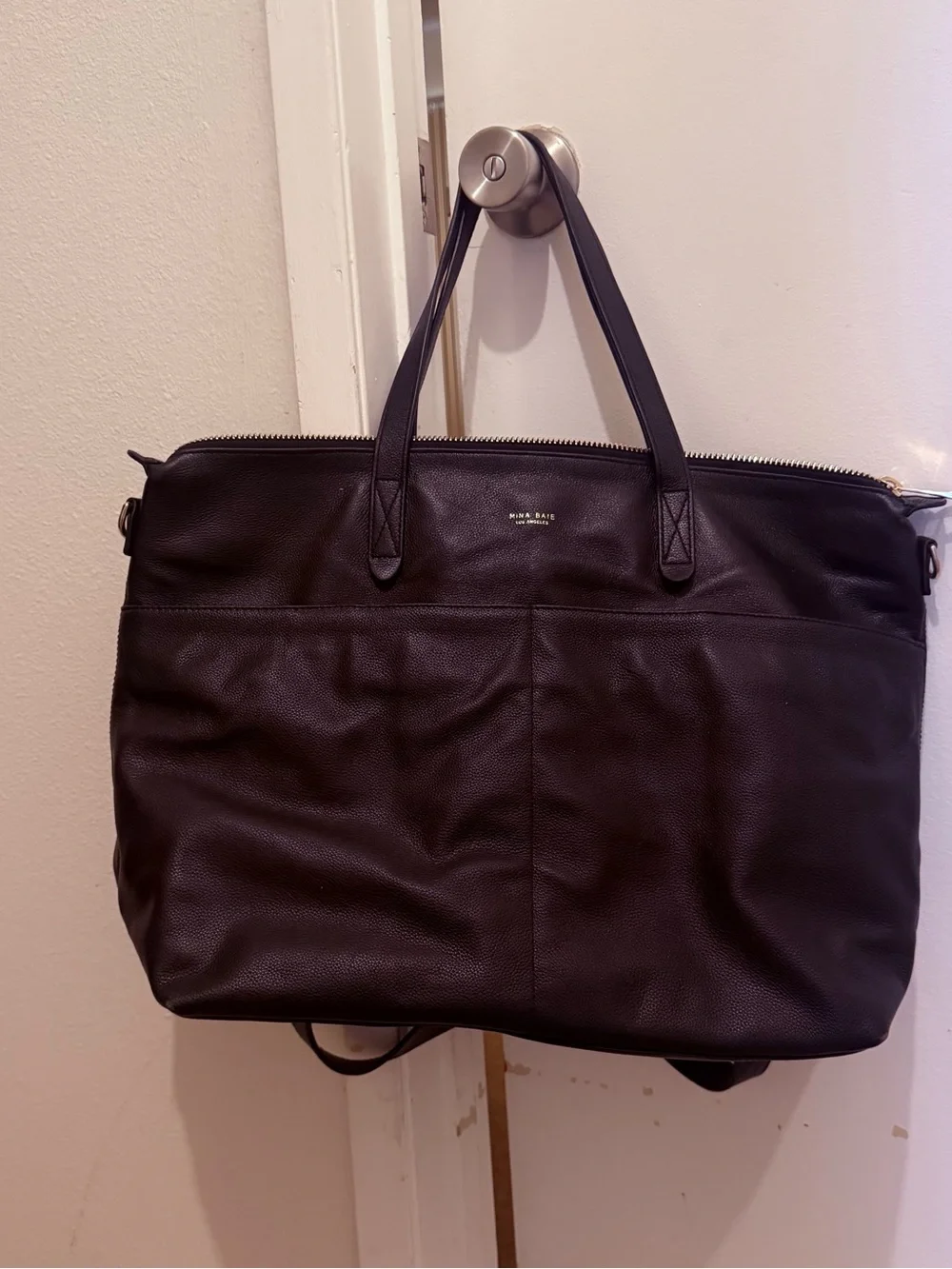 Mina Baie Amelia 1 Black Vegan Leather Baby Bag Tote - Urban Essentials